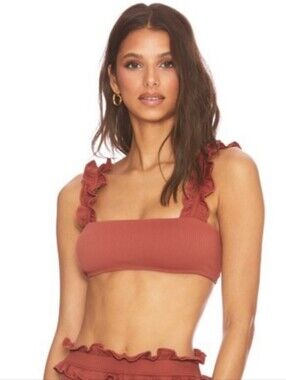 Beach Riot x Free People Madeline Bikini ruffle Top Rust terracotta XL NEW Rare